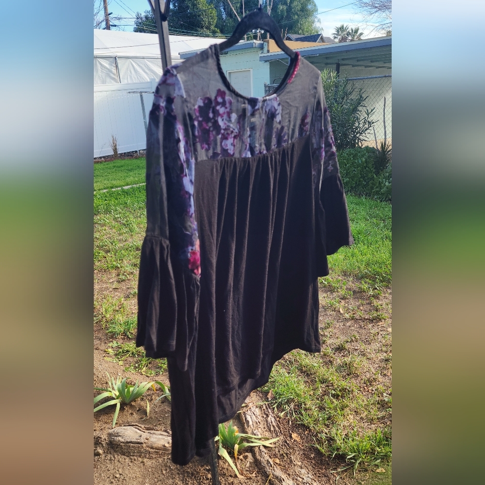 JohnPaulRichard Black Floral Sheer Blouse - Picture 2 of 6